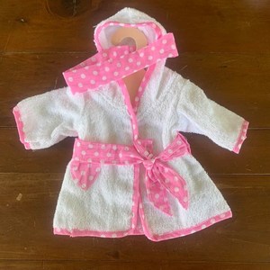 Products: Dolls Clothes - Pink & White Dressing Gown - The Linen Collection