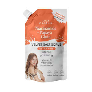 Body Scrubs: Luxe Organix Niacinamide + Papaya Gluta Velvet Salt Scrub 300g
