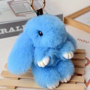 On Sale: Faux Fur Rabbit Keychain Pendant Fluffy 15cm ---Blue