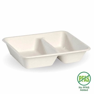 Products: Sugarcane Containers – 2-Compartment White BioCane Base BioPak Australia