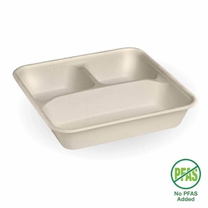 Products: Sugarcane Containers – 3-Compartment Natural BioCane Base BioPak Australia