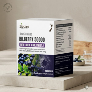 Frontpage: Biotree NZ Bilberry 50,000 Max – Eye & Liver Support – with Lutein, Milk Thistle & Zinc