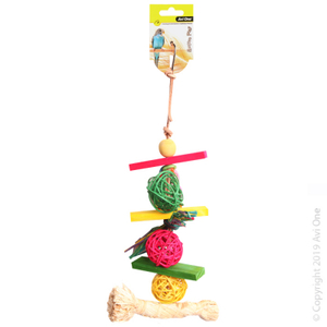 Products: Bird Toy Rattan Balls With Raffia Wooden Beads 34Cm Bird Cages NZ