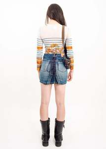 Lace up denim skirt