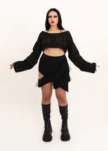 Depth Of Scye: Mini Fray Skirt- Black denim/ tulle
