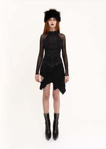 Mini Fray Skirt- Black Viscose