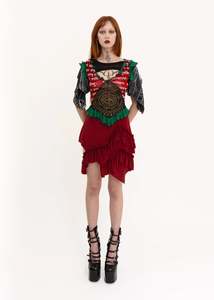 Depth Of Scye: Mini Fray Skirt- Red Silk