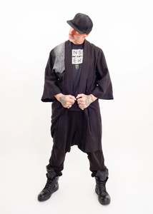 Depth Of Scye: Selvedge Longline Jacket- linen/ leather