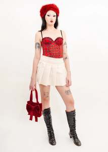 Red velvet bow bag- large