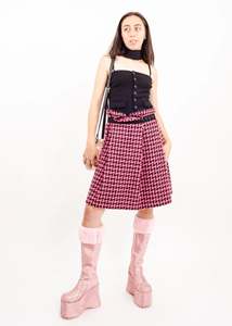 Comme Des Garcons: AD2013 Pink wool houndstooth skirt