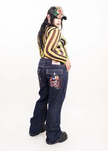Vintage Denim: Embroidered wide leg jeans