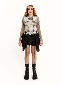 Roisin Dubh: Lilith/ sacred heart screen printed mesh top