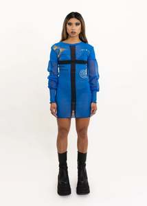 Cross print mesh mini dress