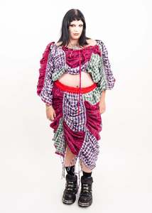 Jojo The Label: Clashing tartan ruched parachute skirt