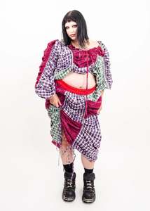 Jojo The Label: Clashing tartan ruched off the shoulder top