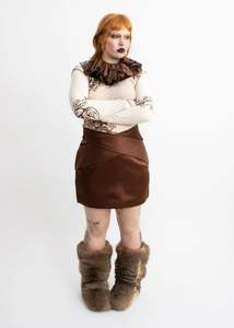 Tansey: Crossover waist silk skirt- chocolate brown