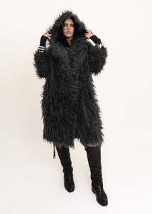 Hooded faux fur coat