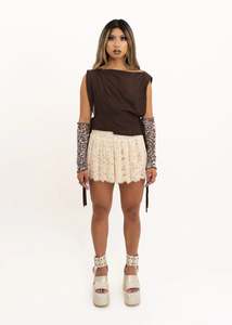 Pleated lace mini skirt