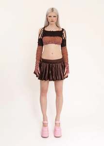 Sleeping Profit: Gathered satin bubble skirt- brown