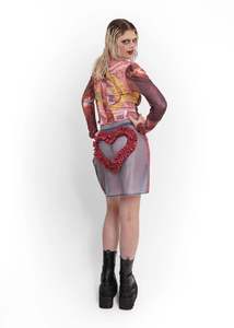 Imogen silk organza ruffle heart skirt- grey/ pomegranate