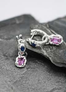 Silver gemstone drop hoop earrings