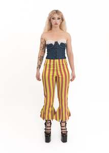 Striped silk dupion ruffle hem pants