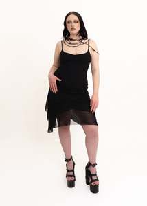 Mini dress with asymmetric tiered mesh skirt