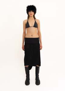 Asymmetric wool/ sheer panelled skirt