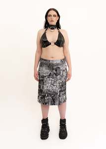 Vintage Skirts: 90s vintage hieroglyphic print midi skirt