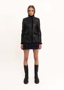 Leather jacket with fur trim