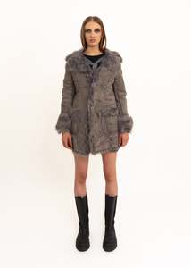 Patchwork suede shearling coat