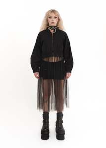 Vintage Outerwear: Bomber jacket with detachable mesh trim