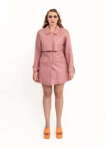 Pink vintage leather trench coat