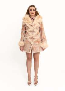 Suede coat with fur lining, collar and cuffs