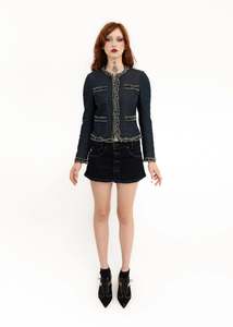 Denim blazer with frayed trims