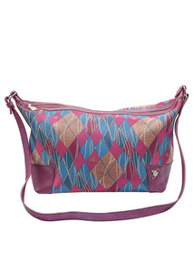 Vintage Accessories: Pink/ blue jacquard argyle shoulder bag with leather strap