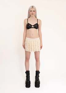 Sample black lace cage bra