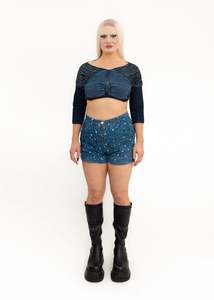Milky Way print denim shorts