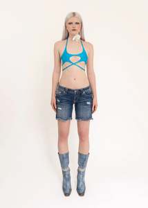 Vintage Shorts: Denim jorts with lace insert