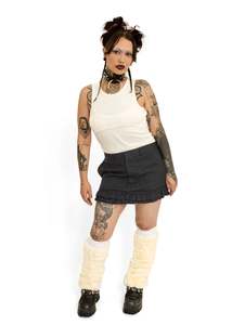 Remake: Upcycled suiting ruffle trim mini skirt