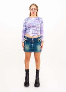 Multi tab remake denim mini skirt