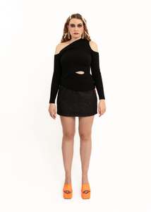 Asymmetric merino blend knit jumper
