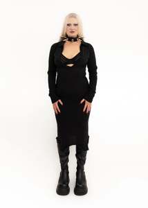 Vintage Knitwear: Wool knit dress with plunging neckline