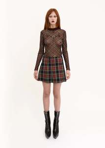 Gaultier: Tartan mesh top with ribbed knit trims
