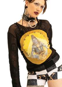 90s vintage Hindi Godess/ Deity print mesh top