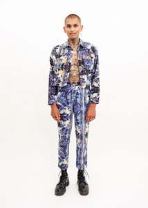 Broken mosaic print denim suit