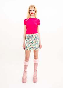 1990s floral denim mini skirt