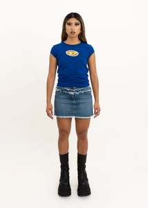 Denim mini skirt with frayed trims