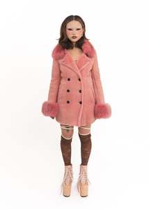 Suede coat with fur collar and cuffs