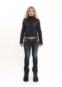 Panelled denim moto jacket